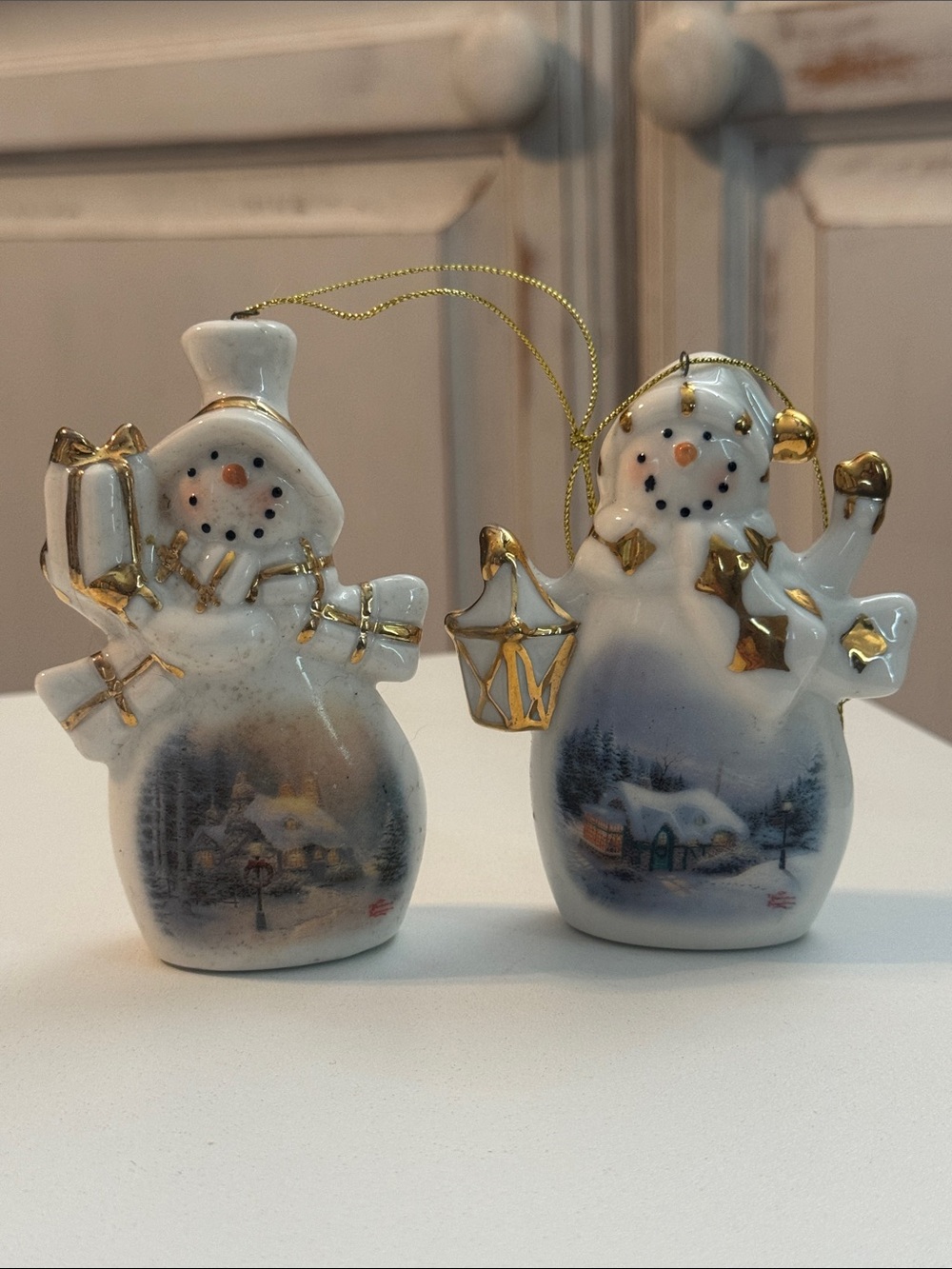 Thomas Kinkade Snowman Porcelain Christmas Ornaments
